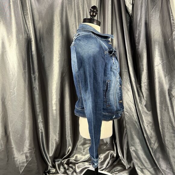 G By Guess Cropped Stretch Denim Jean Jacket Size S Holes Button Down Pockets - Picture 6 of 11